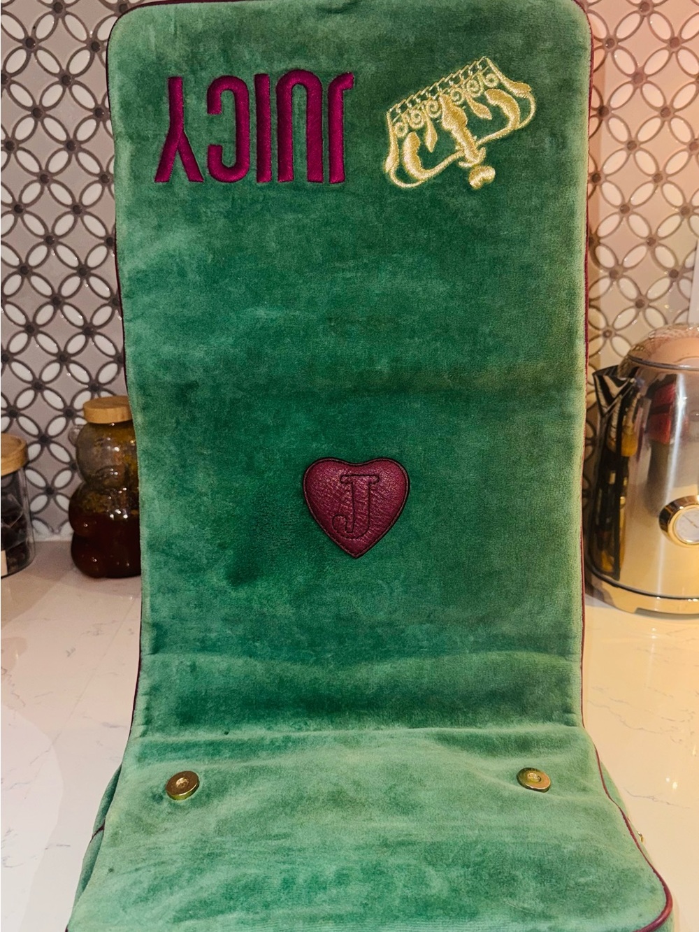 👑 VTG Y2K Juicy Couture Green Velour Hanger Makeup Bag • Real Juicy Princess - Picture 9 of 11